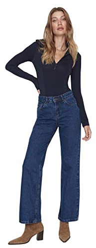 TRENDYOL Damen Jeans Herren Basic Mittlerer Bund Weites Bein der 90er Jeans