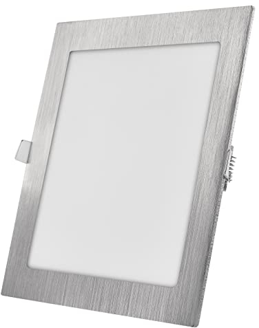 EMOS LED Panel 18 W, quadratische 1600 lm Einbauleuchte, Deckenleuchte 22,5 x 22,5 cm, extra flach, Einbautiefe 2,1 cm, 3 einstellbare Lichtfarben warmweiß-neutralweiß (3000-4000K), inkl. LED-Treiber, Silbern
