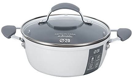 Fatto in Casa da Benedetta Casseruola Antiaderente (Ø 20 cm) in Alluminio 100% riciclabile con Coperchio in Vetro – Adatta anche per Induzione, Non contiene Metalli pesanti (Colore Grigio)