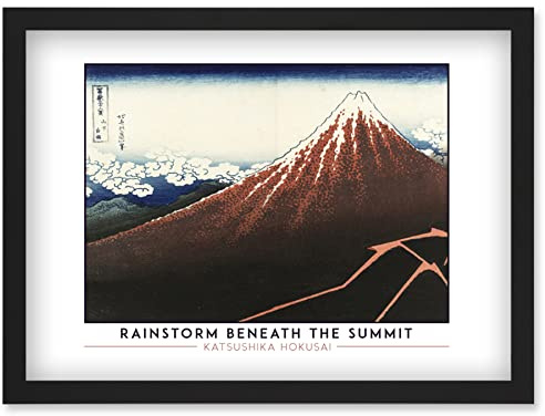 Wee Blue Coo Katsushika Hokusai Rainstorm Beneath The Summit Mount Fuji Painting Artwork Framed Wall Art Print A4