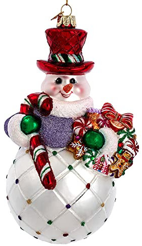 Kurt Adler Bellissimo Schneemann aus Glas mit Zuckerstange, 17,8 cm