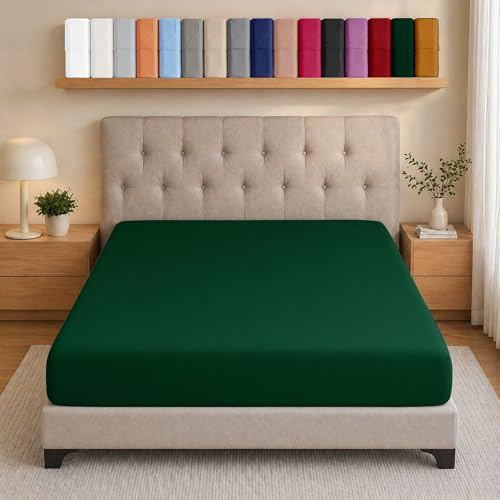 AMEHA Fitted Sheets Super King Size Deep Pocket Up to 25 cm Emerald Bedsheets Soft Brushed Microfiber Elasticated Corners Bottom Sheet Easy Care - Anti Wrinkle & Fade Resistant