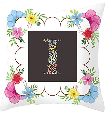 1 Kissenbezug 50x50cm, Kissenhülle Weiß Dunkelbraun Grün Buchstabe I Blumenkranz Muster Polyester Kissenbezug Deko Wohnzimmer Schlafzimmer