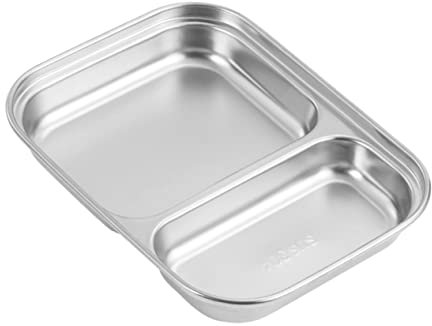 Lurrose Plateau À Collation Divisé En Acier Inoxydable Couvercle Griller Préparer Et Servir Pour Assiette À Dîner Compartiment Alimentaire Plateau Pour Garçons Et Filles