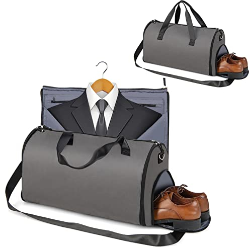 GOPLUS Tragetasche für Kleidersack, 2-in-1 Reisetasche mit Schuhfach, Krawattentasche, Reisepass-Tasche und abnehmbarem Gurt, 50L Hänge-Kleidersack für Reisen und Geschäftsreisen (Grau)