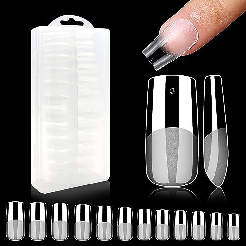 240Pcs Nail Tips, Half Matte Full Cover Gel Tips, 12 Sizes No File Required with Box, False Nails for Acrylic Press-On Extensions