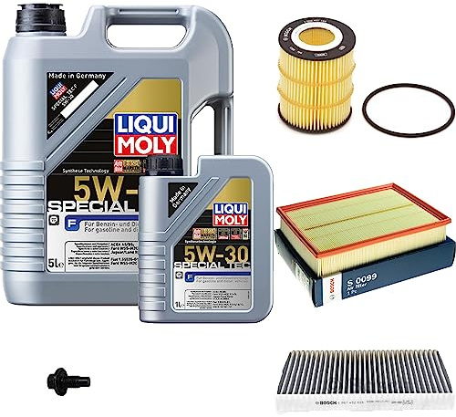 Inspektionspaket Wartungspaket Filterset mit 6 L Motoröl Special Tec F 5W-30, Ölfilter, Luftfilter, Innenraumfilter (Aktivkohle), Verschlussschraube