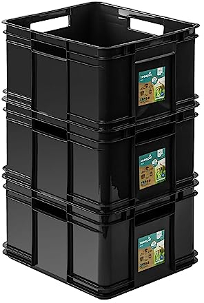 PAFEN 3x Euro Stapelbox 28l - 43 x 35 x 24 cm - Aufbewahrungsbehälter Euro-box Ecoline Stapelkasten Transport Eurobehälter aus PP, Schwarz Eco