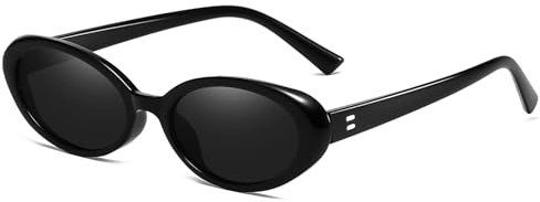 YUELUQU Retro Oval Sonnenbrillen，VintageTrendy Runde Sonnenbrillen für Damen Herren UV400 (Schwarz/grau)