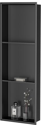 Neodrain Wandnische Dusche Edelstahl Dreifach-Duschnische Wandnische Lagerung für Badezimmer 90x30 cm, Schwarz
