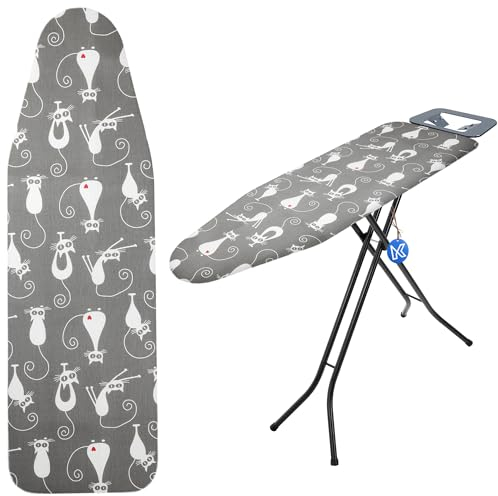 KADAX Ironing Board Cover with Drawstring, Cotton Ironing Board Cover for Steam Irons, Replacement Ironing Board Cover with Sponge Pad (Cats 148 x 52)