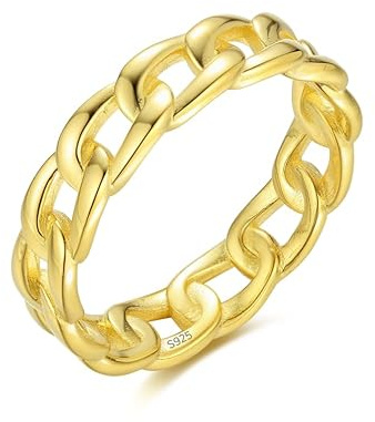 Eleganter Ketten Ring – Hochglanzpoliertes 925 Sterling Silber im Cuban-Chain-Design, Modischer Panzerring Juwelierschmuck für Damen, Frauen Gold