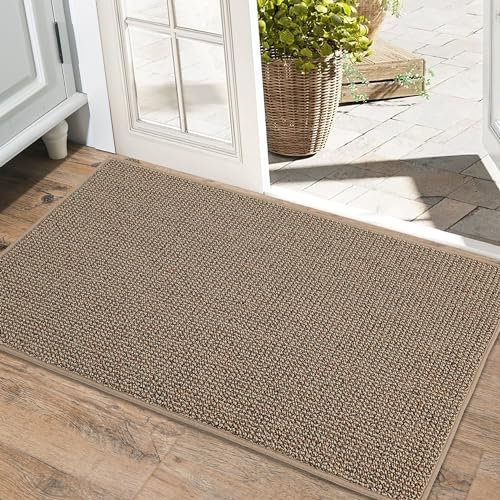 BEQHAUSE Doormat Indoor Dirt Trapper Door Mats Non-Slip, Low-Profile Indoor Mats, Resist Dirt Floor Mat Washable Entrance Mat for Front Back Door, Entryway, Hallway, 60x90 cm, Taupe