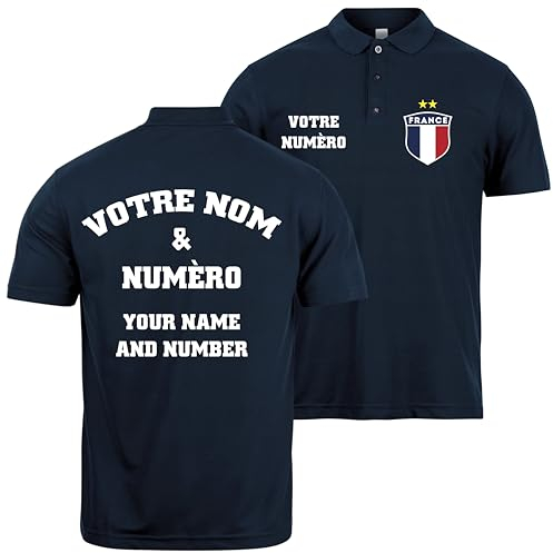 lepni.me Frankreich-Fußball-Poloshirt für Herren mit Namen und Nummer | Französische Flagge Abzeichen Personalisiertes Trikot | Europameisterschaft 2024 (XXL Navi Blau Mehrfarben)