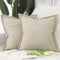 Madizz 2er Set Polyester Leinen Kissenbezügen mit breiter Kante Weiche dekorative Kissenbezüge für Sofa Schlafzimmer Kissenhülle Beige 50x50 cm Quadrat