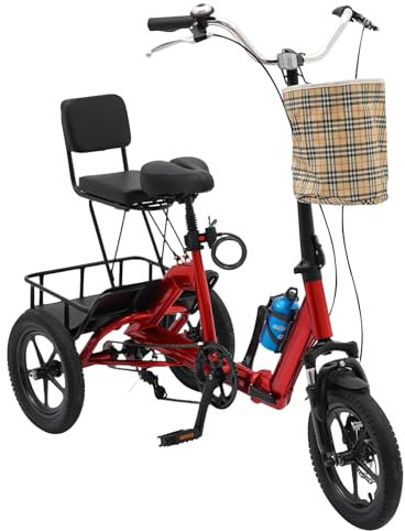 Klappbares Dreirad für Erwachsene - 14 Zoll faltbares Dreirad, Hohe Tragfähigkeit, Stabiles Design, Umweltfreundlich - Ideal für Senioren und Mobilitätseingeschränkte (Rot)
