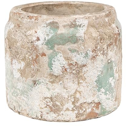 Clayre & Eef Blumentopf Ø 11x9 cm Beige Grün Terrakotta