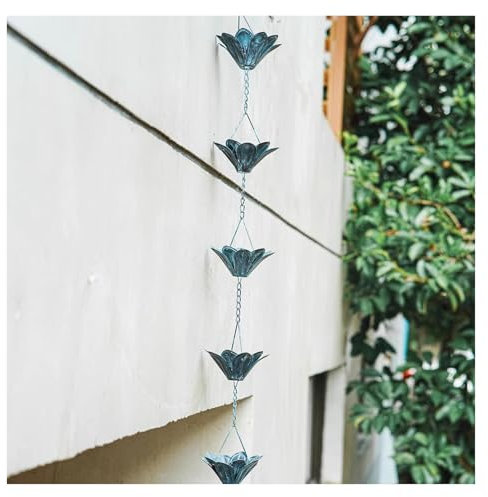 CYJAZNHH Rain Catcher Chain,Rain Chains for Outside, Functional Rainwater Diverter Blue, Hanging Iron Rain Wind Chimes Japanese Style, Metal Replacement Downspout for Shed Garden Courtyard