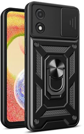 UPLAI Coque pour Motorola Moto E14, Très Mince Antichoc Armure Silicone Housse avec Glisser Caméra Cover et Magnétique Anneau Support, PC+TPU Durable Étui.Noir