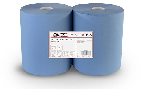 Quicky Rollo de 2 capas, color azul, 2 rollos de 500 hojas, absorbente, perfecto para taller, industria, cocina, etc.