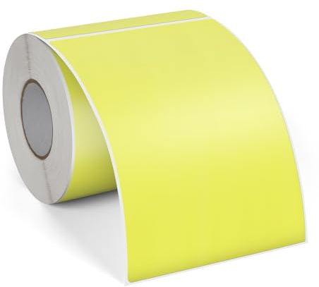 FINDAT Gelb Thermo-Etiketten 100 x 150 mm Vinyl Rolle Selbstklebende Versandetiketten Wasserdichtes Rechteck Drucker Thermo-Aufkleber für Adress Barcode Büro Logo Design 250 Stück