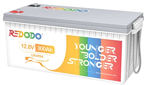 Redodo 12V 300Ah LiFePO4 Batterie mit 200A BMS für Wohnmobil, Camping | 3840Wh, Ideal für Solaranlage, Boot, Notstrom, Off-Grid, Stromspeicher, 4000+ Zyklen, 5 Jahre Garantie, IP65 Wasserdicht