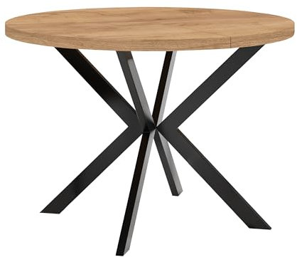 Dekori Möbel Runder Ausziehbarer Tisch für Esszimmer, ENDO mit Metallbeinen, Loft-Stil, Industriel, Durchmesser Varianten von : 90 bis 220 cm (Eiche Craft Golden/Schwarz, 100/200)