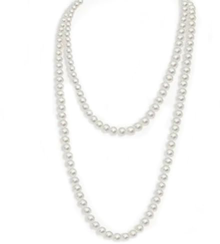 1 Stück Perlenkette Weiß,Pearl Necklace für 1920s Gatsby Perlenkette Kostüm Accessoires,Damen Lange Perlen Halskette,Weiße Elegante Modische Künstliche Perlen Kostüm Perlen Kette für Damen Herren