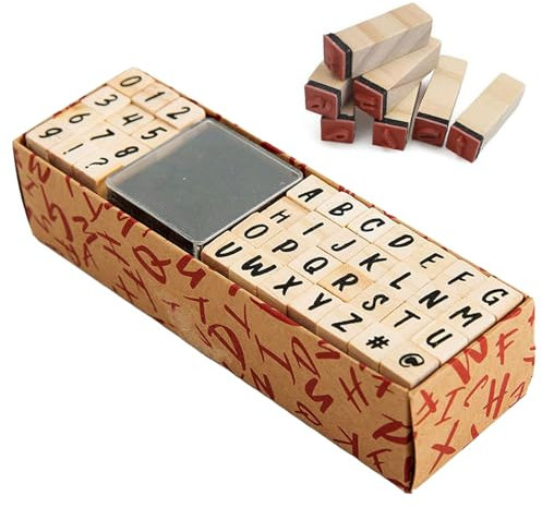 Buchstaben Stempel Set, 40 Stück Holzstempel Alphabet, Holzstempel mit Buchstaben, Zahlen und Symbolen mit Stempelkissen, für Journaling, Scrapbooking, Kartenherstellung, Handwerk