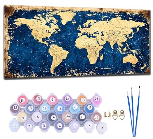 Peinture par Numéro pour Adulte, Grand Peinture Numero Adulte Carte Du Monde Kit de Bricolage numéro d'art, Kit de Peinture par Numéros pour Enfants à Partir de 6, 7, 8, 9, 10, 11 Cadeau 20x40cm B-3