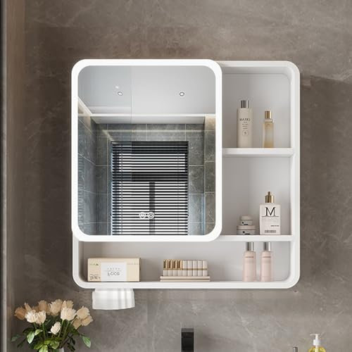 GLMGBP Mobiletto Porta medicinali in Alluminio con Specchio e luci, mobiletto Porta medicinali Intelligente a LED per Il Bagno, Specchio per Il Trucco con antiappannamento Intelligente e Spazio di