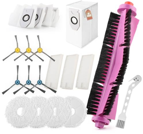 19PCS Accessoires de Rechange pour Eureka J12 Ultra/Midea V12 Aspirateur Robot avec 1 Brosses Principales, 6 Brosses Latérales, 4 Chiffon de Vadrouille, 3 Filtres, 4 Sacs à Poussière