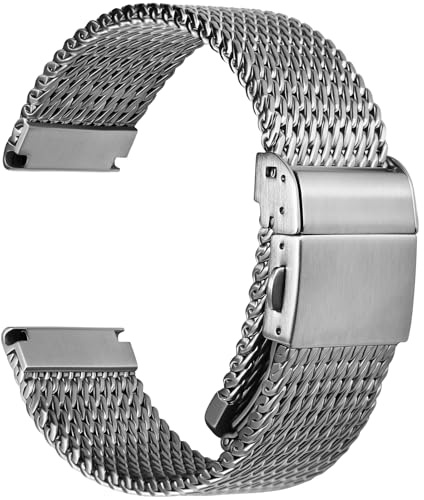REZERO Edelstahl-Uhrenarmbänder, 316L Milanaise Stahl Mesh-Uhrenarmband, Metall-Armband für Uhr 19/20/21/22/24mm, Schwarz/Silber für Herren, Damen