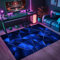 Tappeto Camera Da Letto Ragazzo Bambini, Gaming Pavimento Antiscivolo, Zone Game 3D, Stampa geometrica in stile neon, Decorative Accessori Stanza, Adatto Per Scrivania E Sedia (Colore 1,100x120cm)