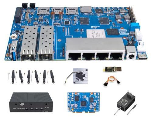 youyeetoo Banana Pi BPI-R4 WiFi 7 Router Entwicklungsboard, 8GB RAM,8GB eMMC, MediaTek MT7988A Chip, 2X 10Gbe SFP Slot (mit Wi-Fi 7 Paket(Unmontierte Version),8GB RAM,8GB eMMC)