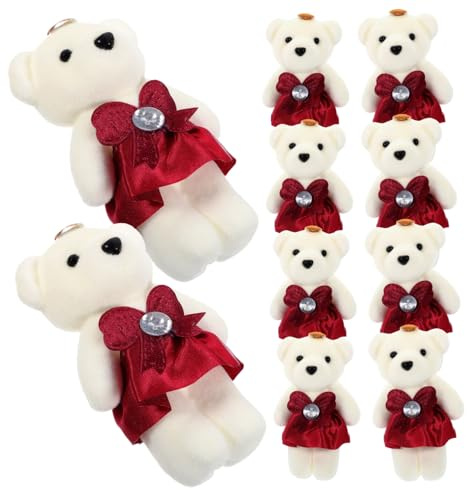 FIXOSHEE 10 Stück Stoffbären Plüschtiere Kleiner Kuschelbären Weinrot Stofftierdekoration für Hochzeitsautos und Brautsträuße Spielzeug für Kinder Wohnzimmer Schlafzimmer