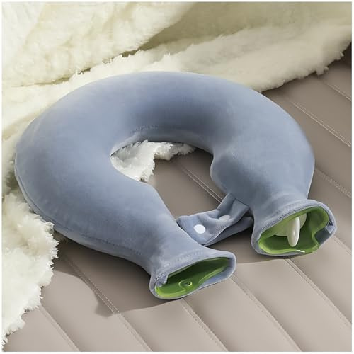 U-Shaped Hot Water Bottle for Neck and Shoulder；1.5l, PVC Odour Free Hot Water Bag with Fleece Cover and Clamp; Relaxing Reusable Pain Relief,Hot and Cold Therapies(Blue-1.5L)