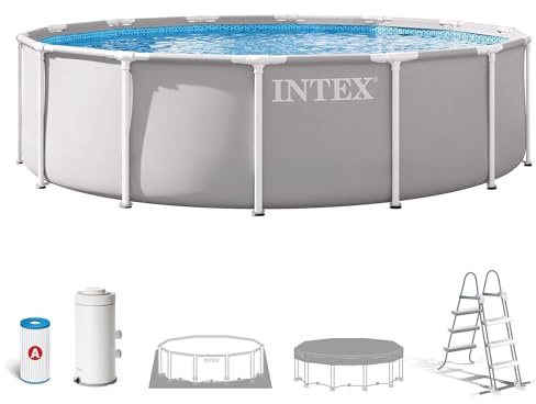 Intex 26720ND 4.27m x 1.07m Prism Frame Premium Pool Set (Includes Filter Pump, Safety Ladder, Ground Cloth, Pool Cover)