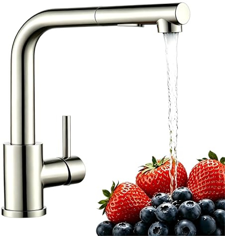 Robinet de cuisine Baollansa, mitigeur extractible avec haute pression, mitigeur d’évier de cuisine avec douchette, 2 types de jets d’eau, mitigeur cuisine en acier inoxydable, pivotant à 360°