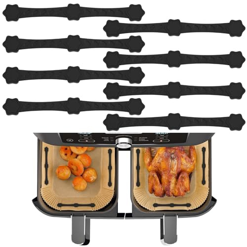 AUAUY 8PCS Air Fryer Silicone Magnet Clips, Fit All Iron-Basket Models | Heat-Resistant Safety Buckle to Secure Parchment Liners, 12.5CM Long Fastening Clips, Prevent Paper from Burning Food (Black)