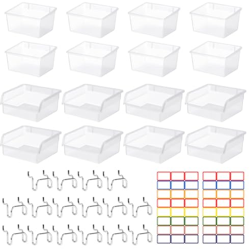 32er Set Werkzeugwand Box Lochwand Zubehör Pegboard Accessories Lochblech | Wand Organizer Stecktafel Zubehör Aufbewahrungsbox Transparent mit Haken & Etiketten für Laden Küche Garage