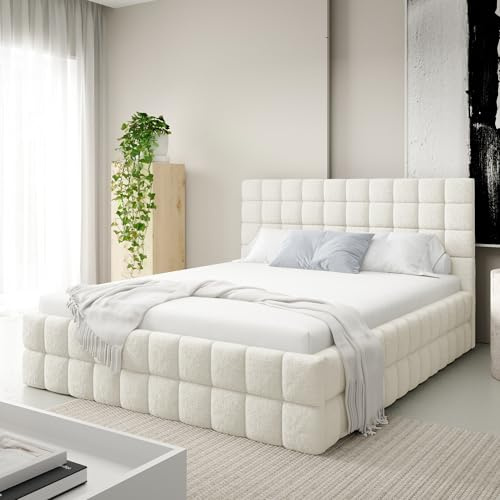 Home Collective Polsterbett Bett Doppelbett mit Bettkasten inklusive Lattenrost 140x200 160x200 180x200 gesteppt & weich gepolstert modernes Design Schlafzimmer Möbel | Creme 180x200 cm