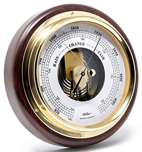 Fischer 1434B-22 - Innen-Barometer - 170mm Druckmessgerät mit nussbaumfarbenem Echtholz-Gehäuse gebeizt Made in Germany