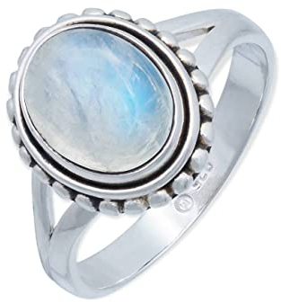 mantraroma Damen Ring Silber mit Stein Regenbogen Mondstein Edelstein weiß schlicht groß modern