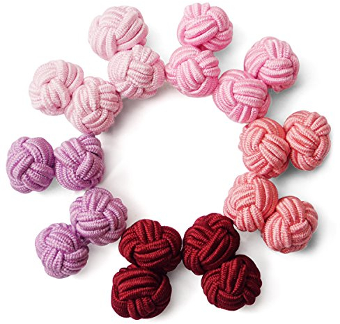 HONEY BEAR 5 Paar Herren/Damen Seide Stoff Knoten Seidenknoten Manschettenknöpfe Set (Rosa Rot ohne Box)