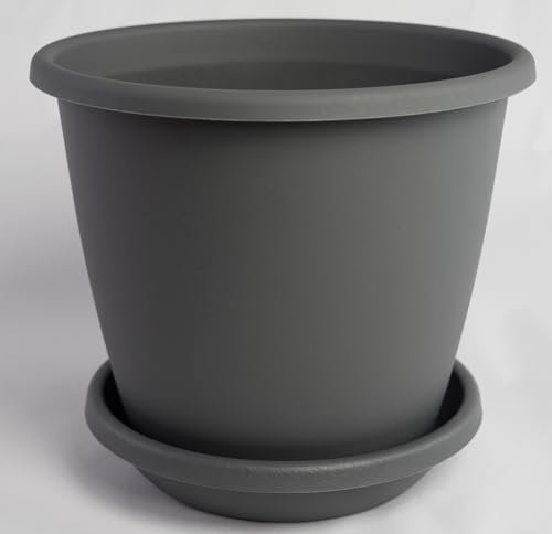 Pot de fleurs Nevada avec soucoupe assortie en différentes couleurs et tailles, couleur : anthracite, diamètre : 24 cm