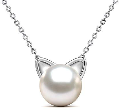 Epoch World 8 mm Ohrringe mit Zuchtperle, Silber 925, Ohrringe, weiße Perle, für Damen, Roségold, Ohrringe, Damen, Kinder, Mädchen, Silber, Ohrstecker Katze, Sterling Silber, Perle