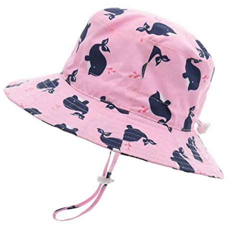 Foruhoo Baby Mädchen Mütze Sonnenhut, Kinder Hut UV-Schutz mit Kordelzug, Breite Krempe Sommerhut (Wal,52cm / 2-4 Jahre)