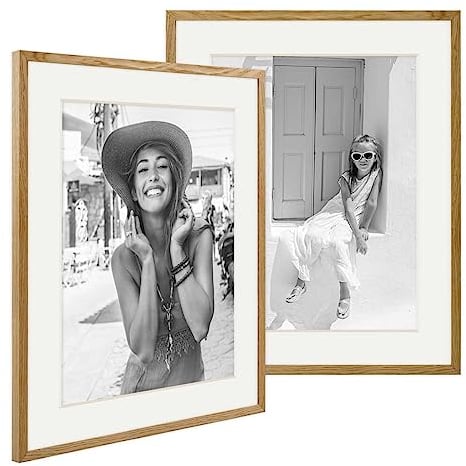 PHOTOLINI Marcos de madera 40x50 cm con paspartú 30x40 cm, roble, set de 2, cristal acrílico, para colgar, accesorios adicionales - para fotos y láminas