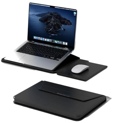 SOENS Support de pochette for ordinateur portable 13-14/15-16 pouces, pochette de transport multifonction à fermeture automatique avec support en cuir adapté à Macbook